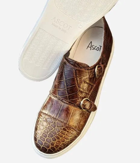 Ascot Double Monk Sneakers - Bronze Alligator