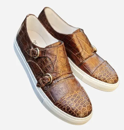 Ascot Double Monk Sneakers - Bronze Alligator