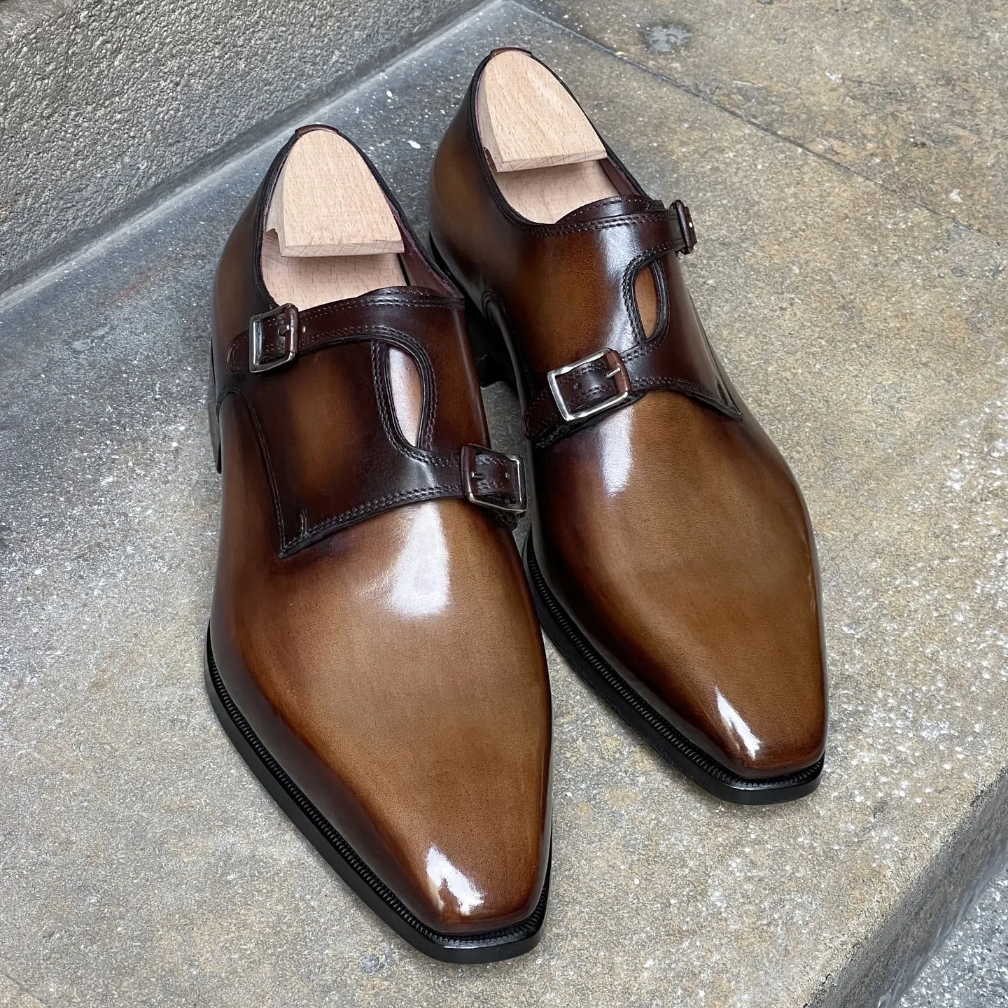 Asymmetrical Double Monk Strap Derby Shoes