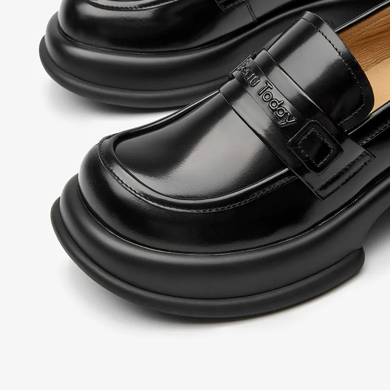 BeauToday Leather Loafers for Women with Brand Logo Strap