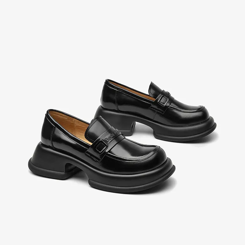 BeauToday Leather Loafers for Women with Brand Logo Strap