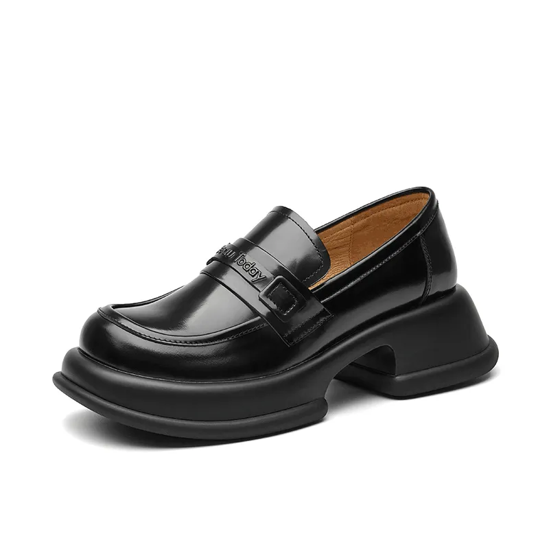 BeauToday Leather Loafers for Women with Brand Logo Strap