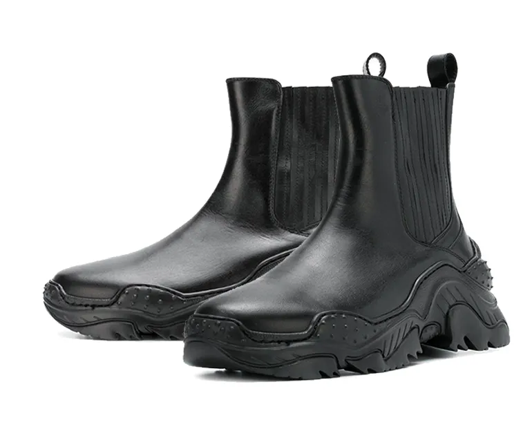 BROCK CANGED LAMBSKIN CHELSEA DARK BLACK BOOTS