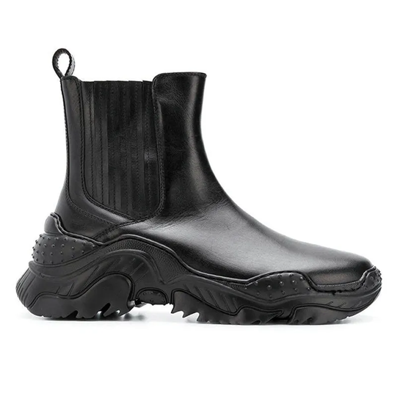 BROCK CANGED LAMBSKIN CHELSEA DARK BLACK BOOTS