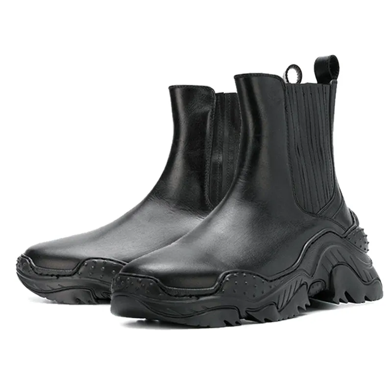 BROCK CANGED LAMBSKIN CHELSEA DARK BLACK BOOTS