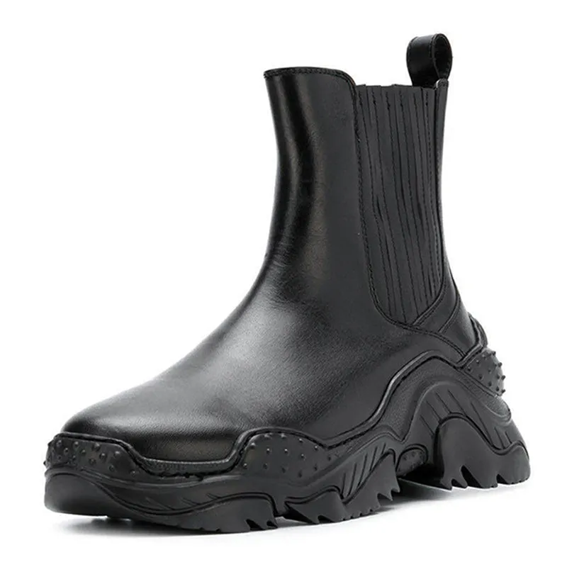 BROCK CANGED LAMBSKIN CHELSEA DARK BLACK BOOTS