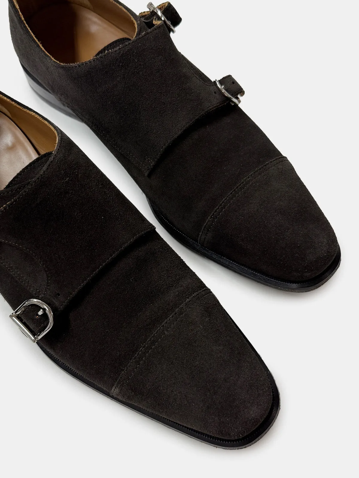 Dark-Brown Suede Double Monk Shoe - Sample  - LUCKY LAST