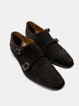 Dark-Brown Suede Double Monk Shoe - Sample  - LUCKY LAST