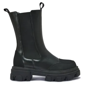 DENAH7 - 2 TONE CHUNKY CLEATED MID CALF CHELSEA BOOT