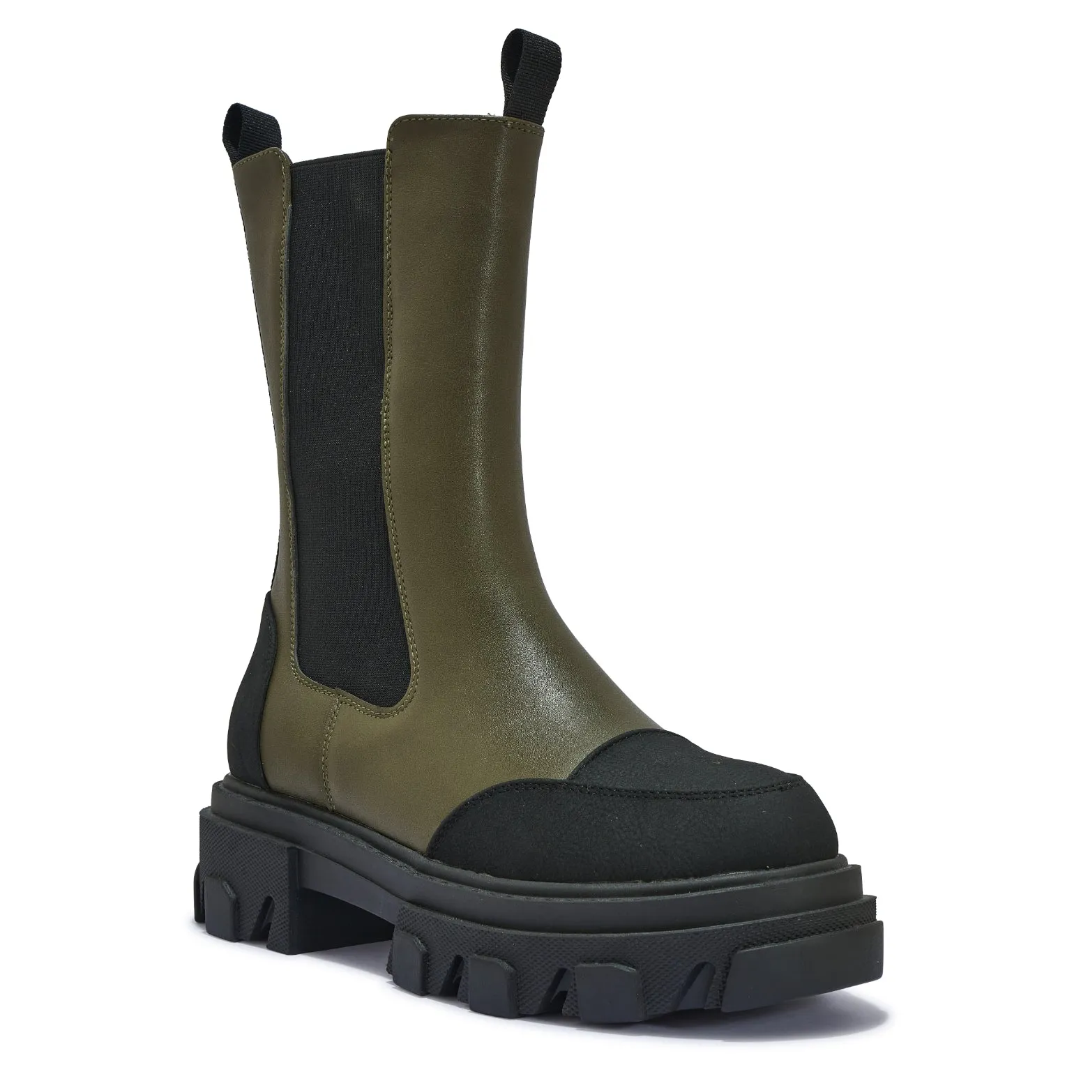 DENAH7 - 2 TONE CHUNKY CLEATED MID CALF CHELSEA BOOT