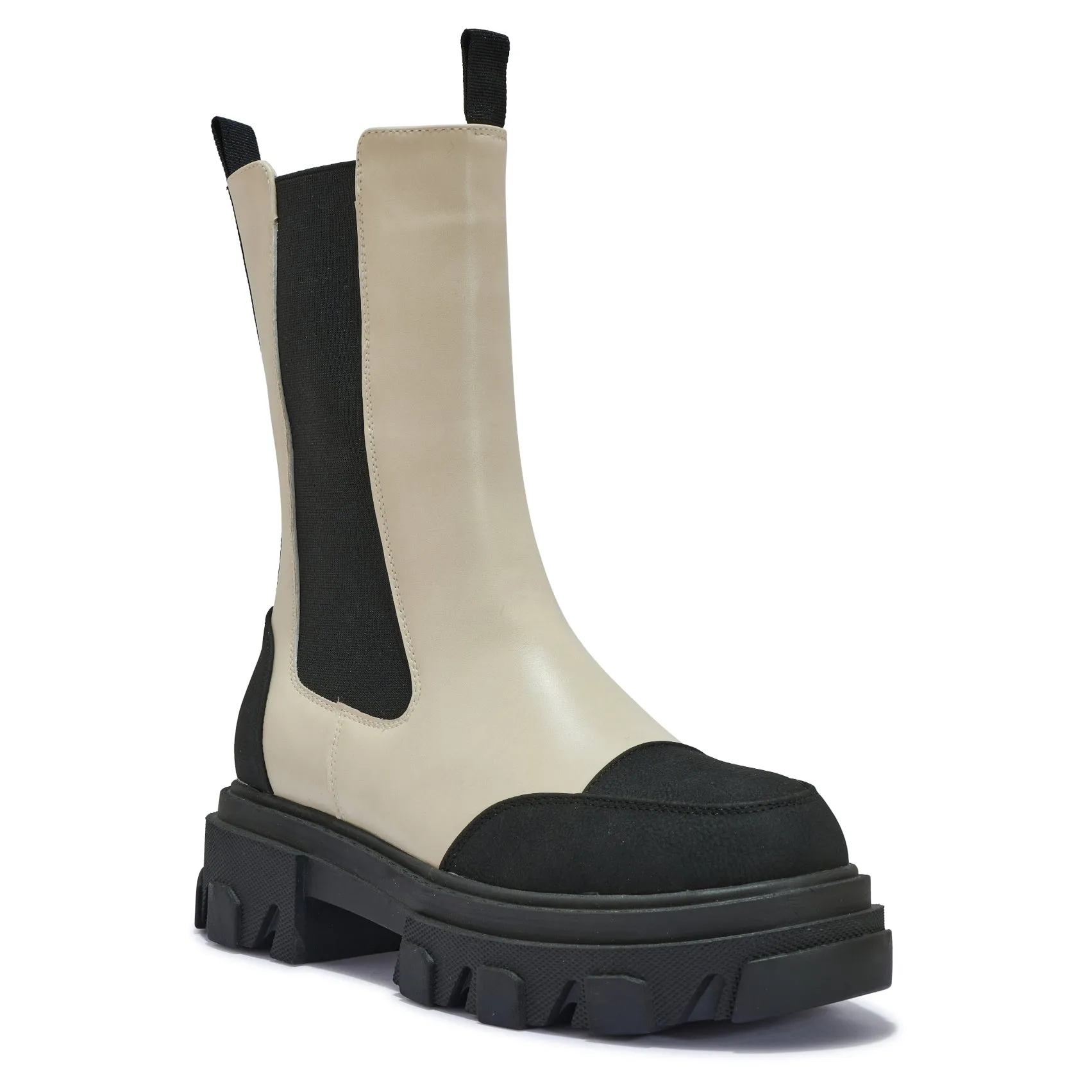 DENAH7 - 2 TONE CHUNKY CLEATED MID CALF CHELSEA BOOT