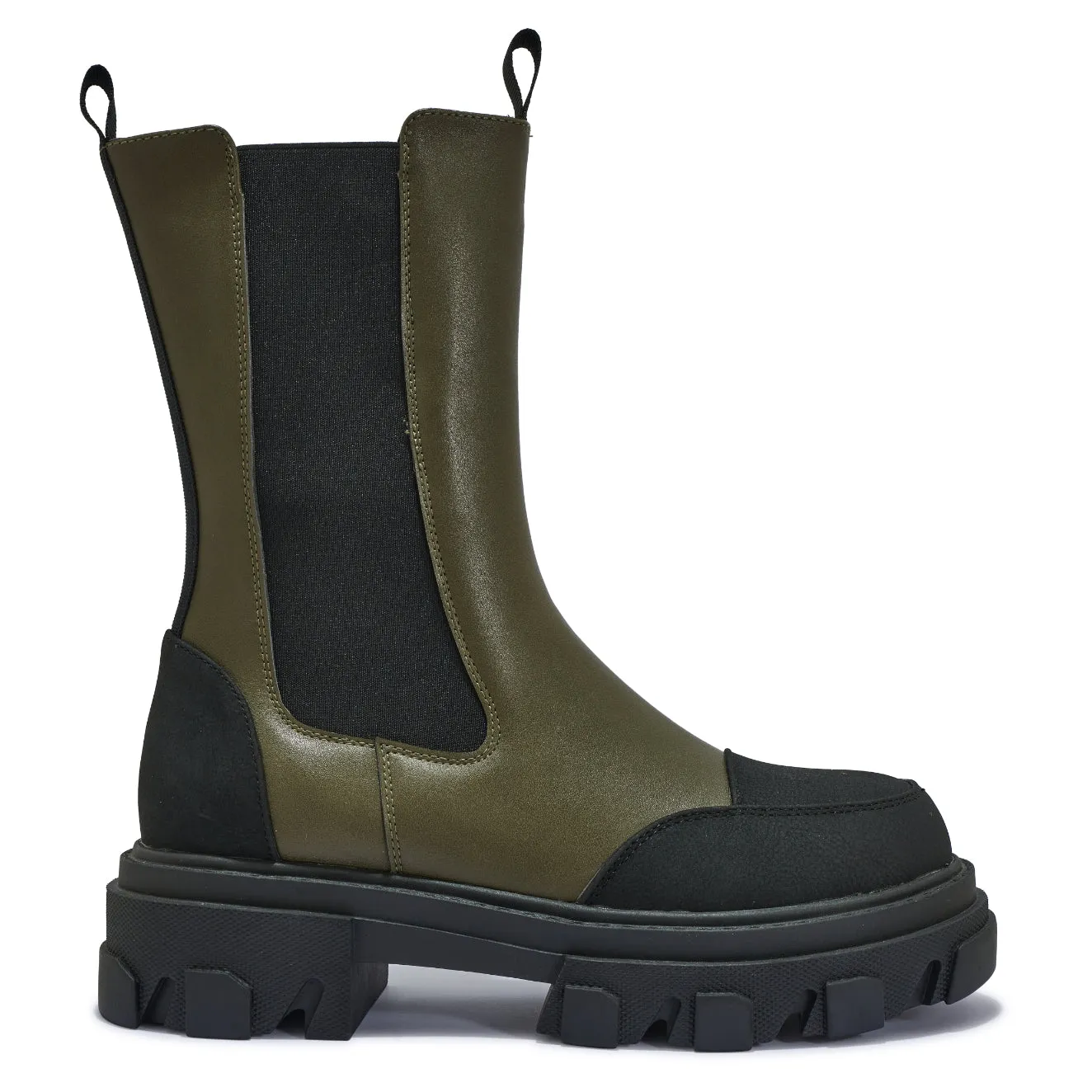 DENAH7 - 2 TONE CHUNKY CLEATED MID CALF CHELSEA BOOT