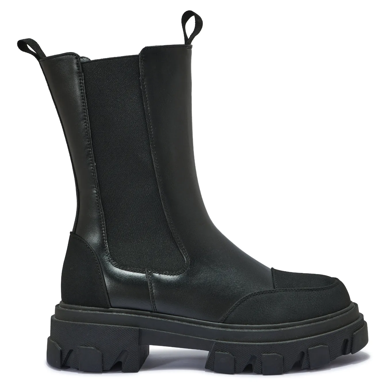 DENAH7 - 2 TONE CHUNKY CLEATED MID CALF CHELSEA BOOT
