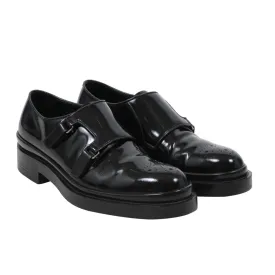 Double Monk Straps US9 Uk8 Black Leather Medallion Derby Dress Shoes