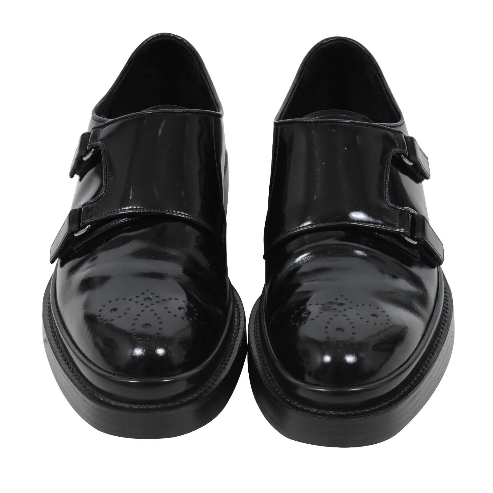 Double Monk Straps US9 Uk8 Black Leather Medallion Derby Dress Shoes