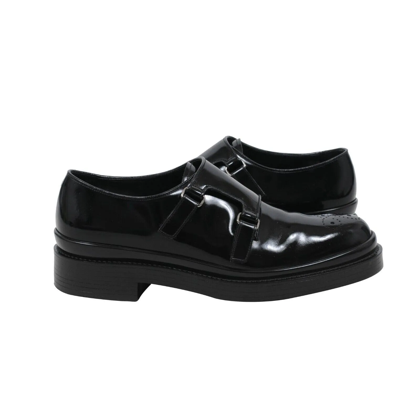 Double Monk Straps US9 Uk8 Black Leather Medallion Derby Dress Shoes