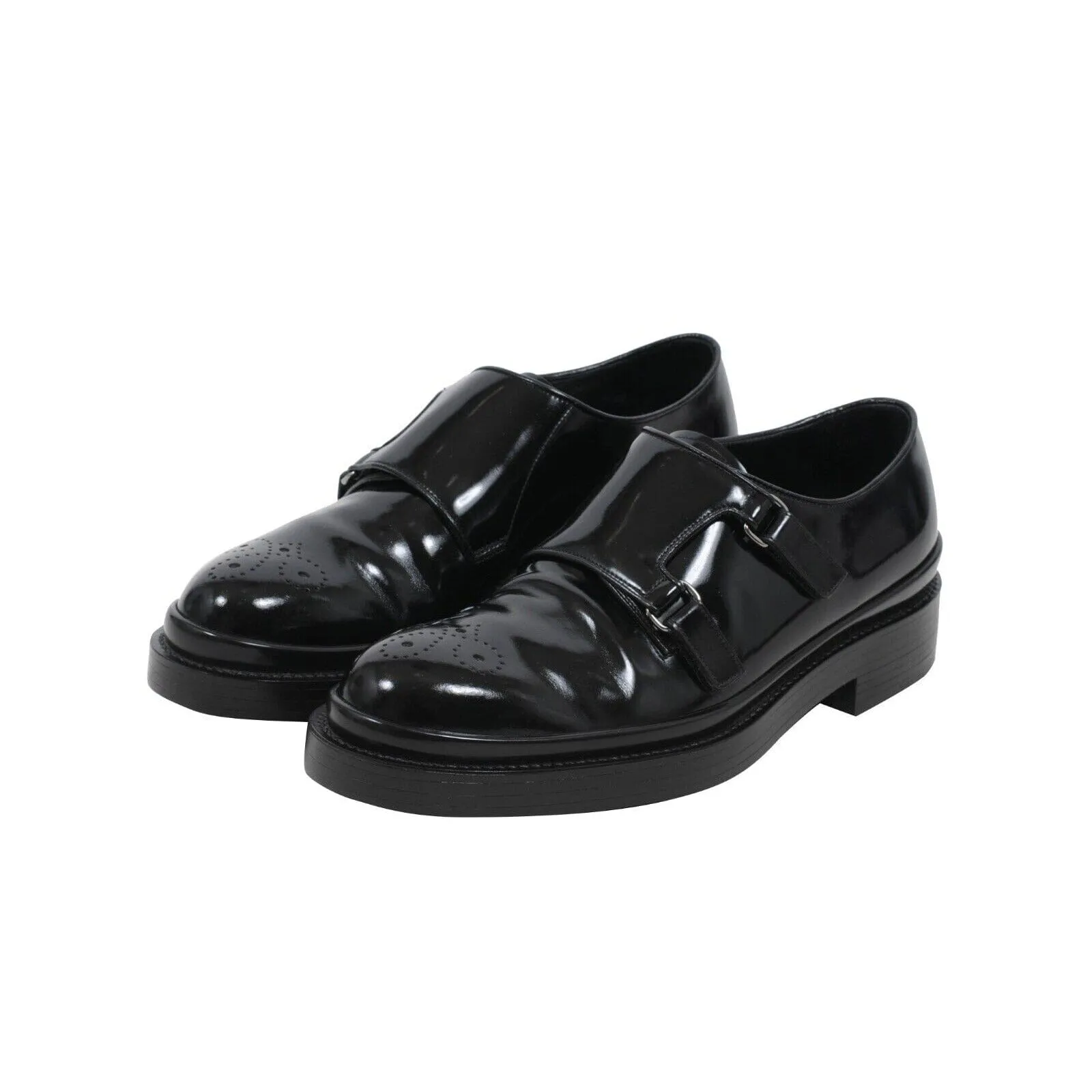 Double Monk Straps US9 Uk8 Black Leather Medallion Derby Dress Shoes