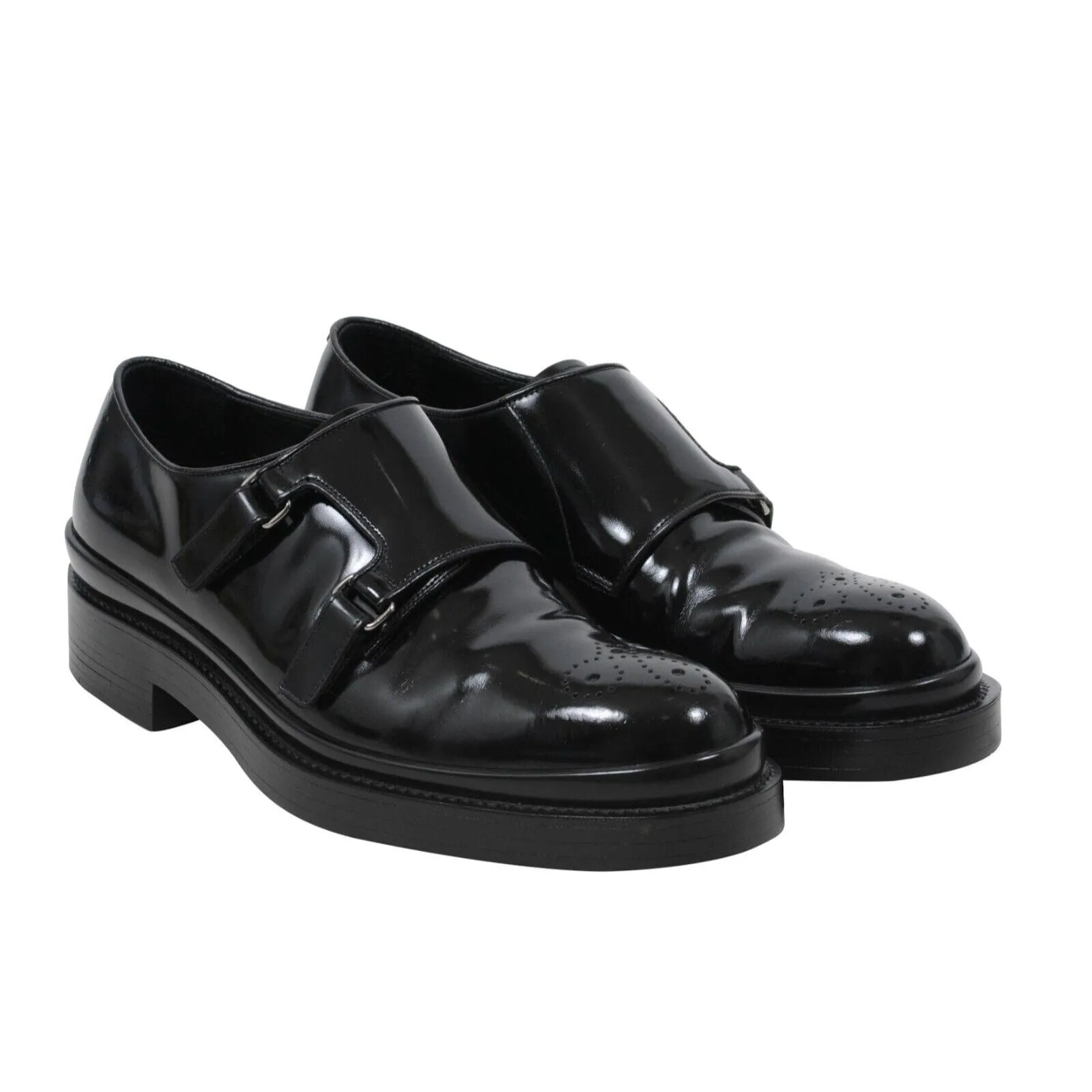 Double Monk Straps US9 Uk8 Black Leather Medallion Derby Dress Shoes