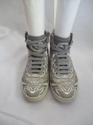 GUCCI SWIRLY Hi-Top Sneaker TRAINER Shoe 37 6.5 Sport BEIGE WHITE