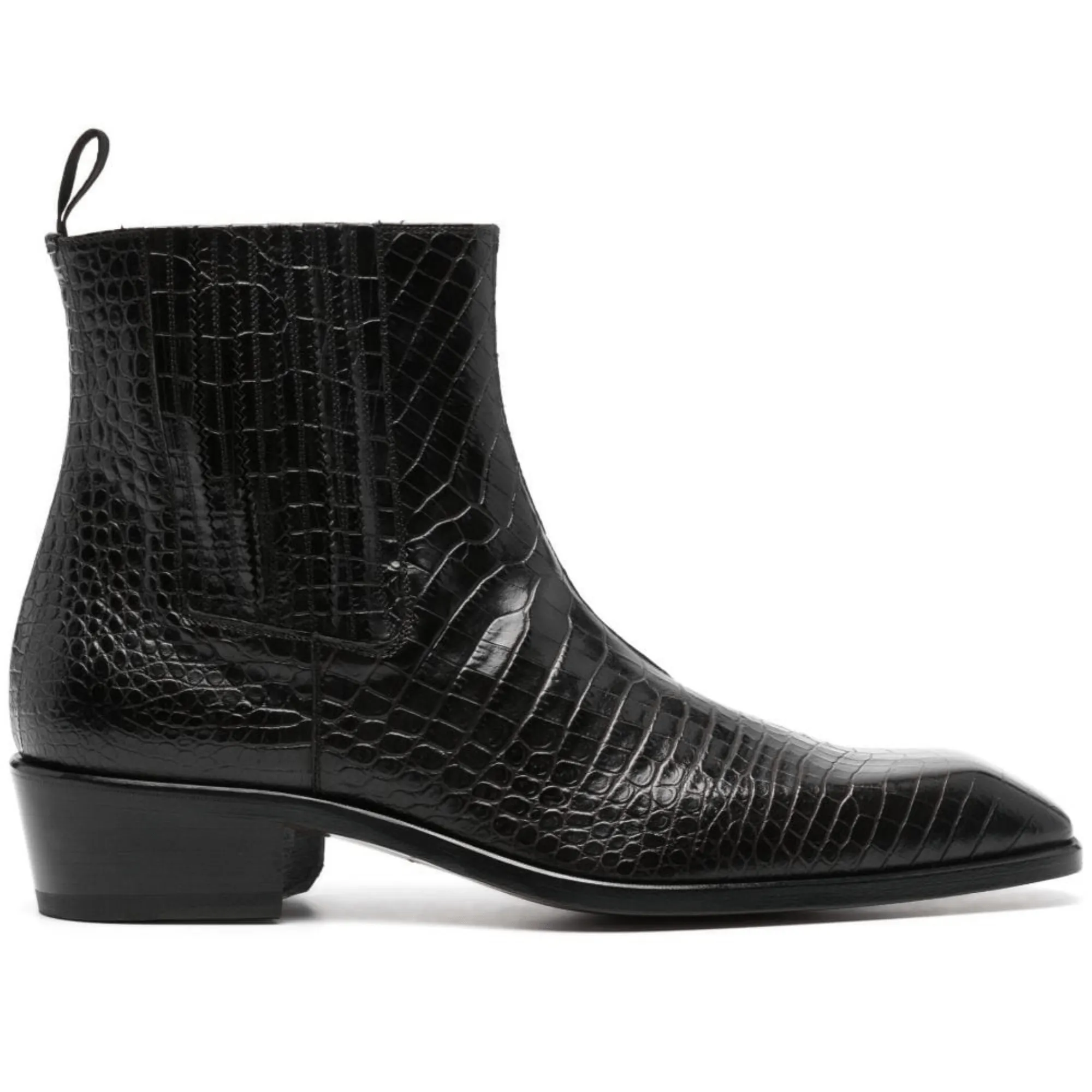 Handmade Customisable Black Crocodile Leather Chelsea Boots For Men