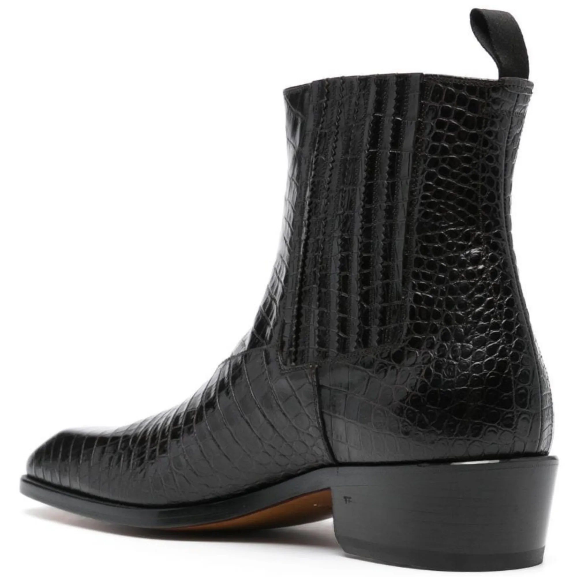 Handmade Customisable Black Crocodile Leather Chelsea Boots For Men