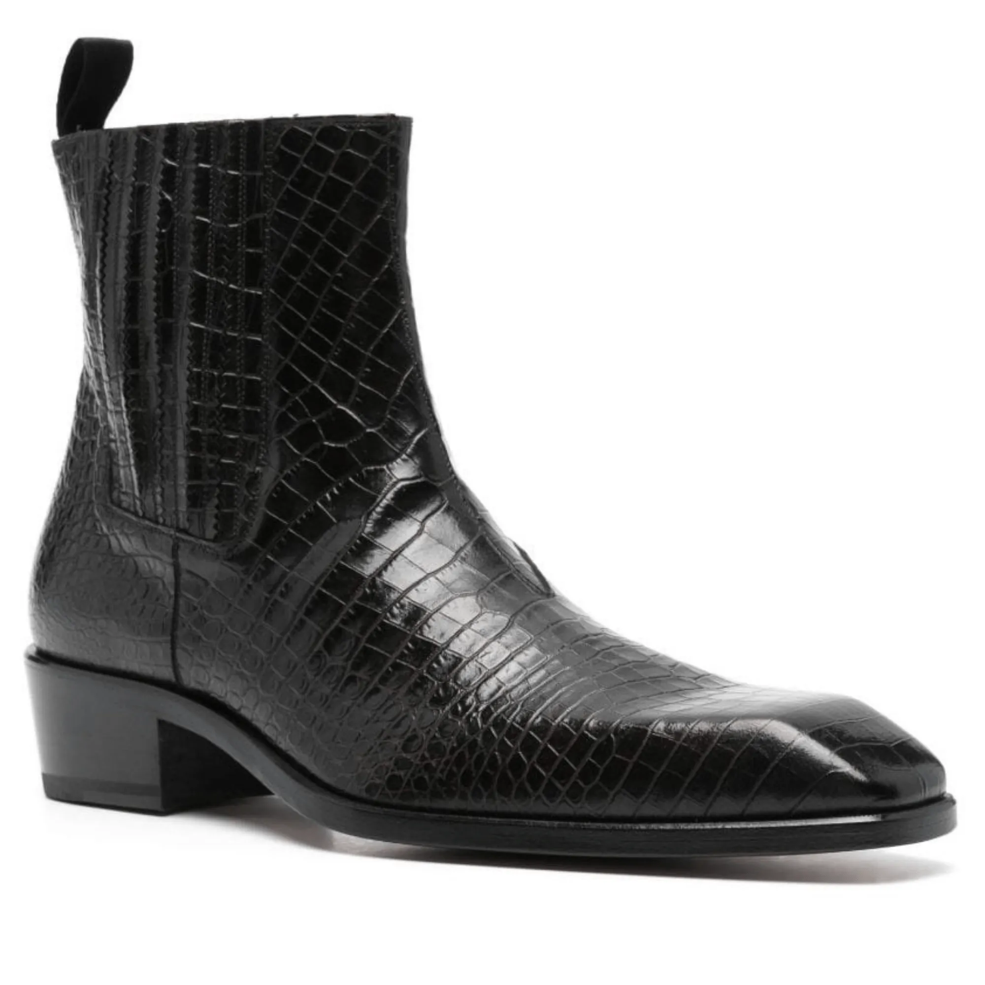Handmade Customisable Black Crocodile Leather Chelsea Boots For Men