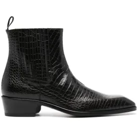 Handmade Customisable Black Crocodile Leather Chelsea Boots For Men