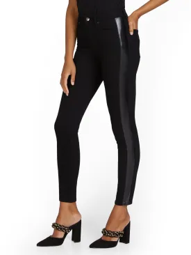 Lexi High-Waisted Super-Skinny Faux-Leather Panel Jeans - Black