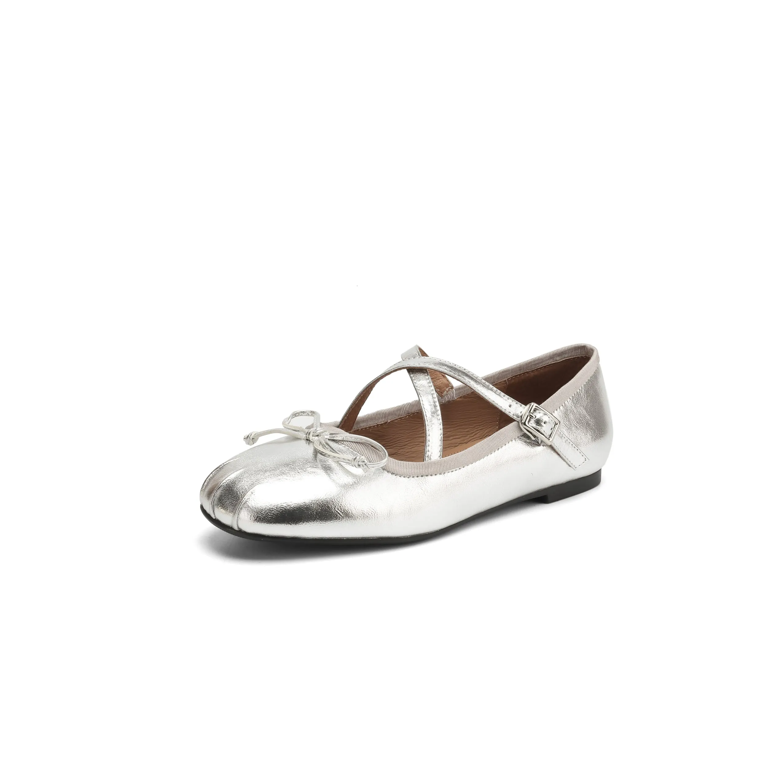 Women's Sheepskin Leather Ballet Flat Cross Strap Bow Shoes