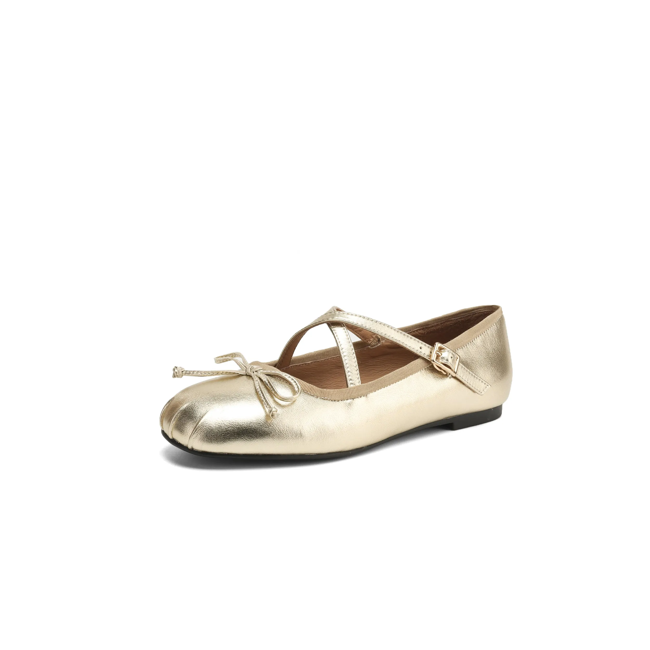 Women's Sheepskin Leather Ballet Flat Cross Strap Bow Shoes
