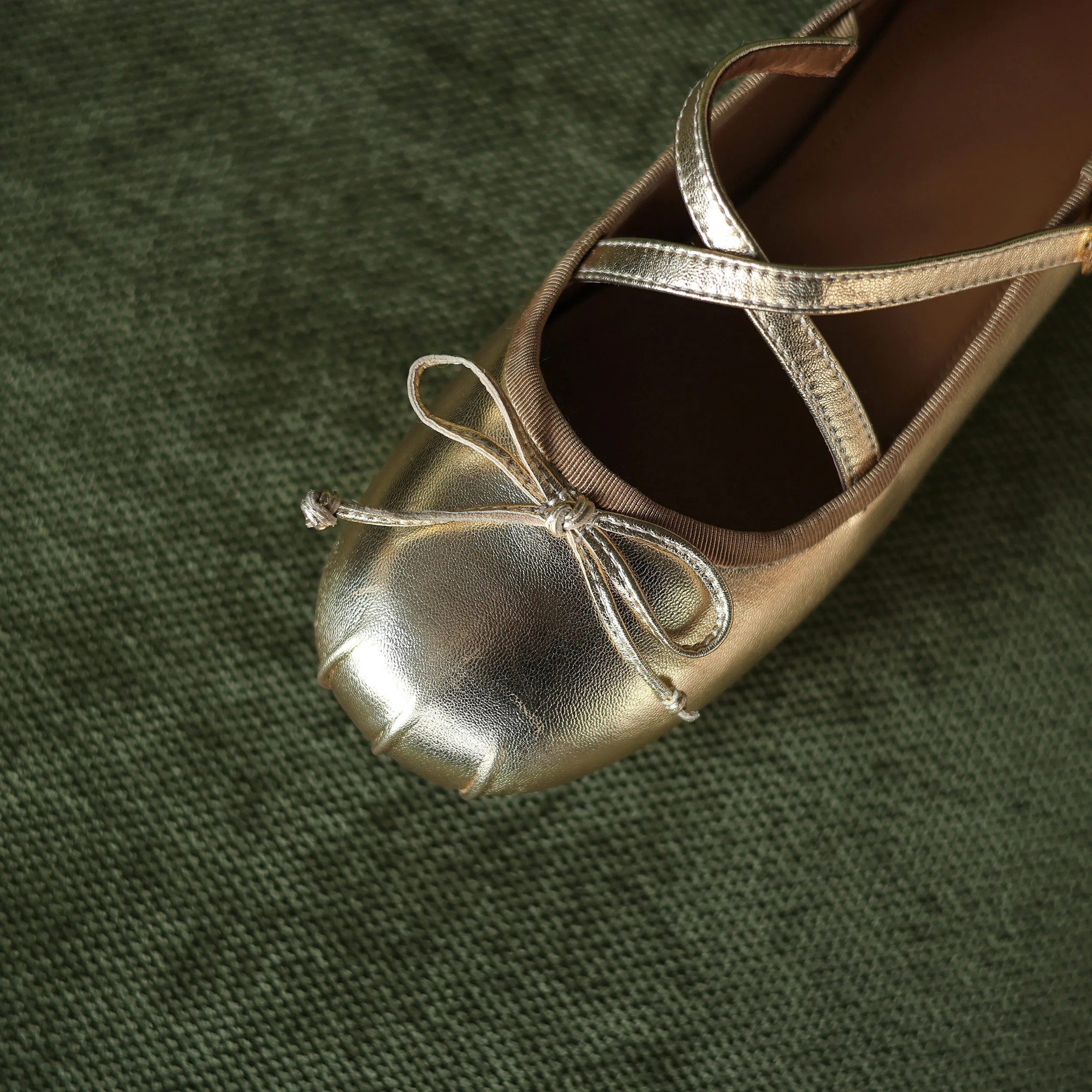 Women's Sheepskin Leather Ballet Flat Cross Strap Bow Shoes
